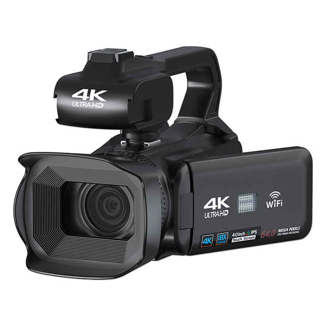 4K UHD Video Camera Camcorder 64MP 18X 4.0" Touch Screen with 2pcs 4500mah Battery 64G SD Card Wireless Microphone Double Charge