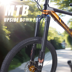 Fourche de vélo de montagne en alliage d'aluminium avec frein à disque inversé, axe traversant, tige droite, ressort pneumatique, débattement de 140 mm, tige de 28,6 mm - Product Image 5