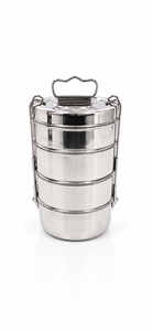 Dheer International Grey Stainless Steel 4 Tier Tiffin Lunch <b>Box</b> for Portable Hanging Modern Food Container for Office - Product Image 1