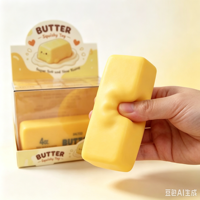 Jouet Squishy Bâton de Beurre Réaliste et Adorable, Doux à Remontée Lente, Design Amusant en Forme d'Aliment, Anti-Stress, Amusant pour Enfants, Cadeaux de Fête