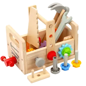 TS New Montessori Juego de herramientas de carpintero para niños Juguete Juego pequeño Llave Destornillador Maleta de madera Juego de herramientas Juguete