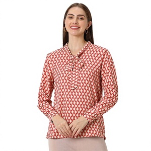 Haut pour femme en tissu imprimé 100% coton, imprimé floral décontracté et couleur contrastée - Product Image 1