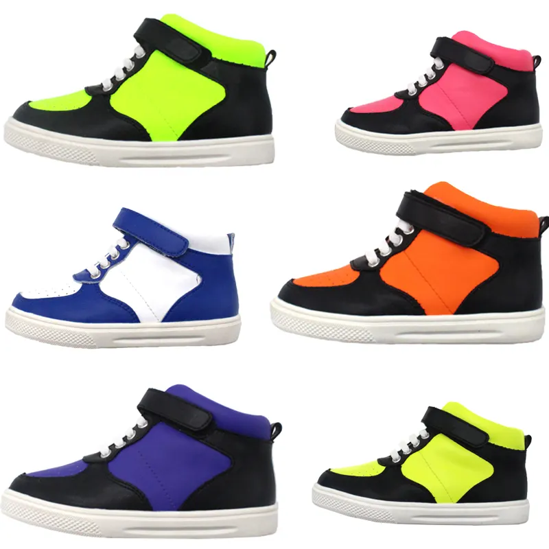 Wholesale leather high top designer sneaker children casual kids baby boy girl shoes