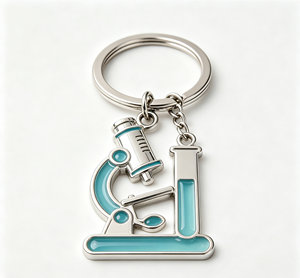 Llavero de metal esmaltado personalizado con tubo de microscopio y soporte para monedas, regalo científico vintage - Product Image 2