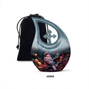 Urna Funeraria Decorativa en Forma de Lágrima con Cruz para Cenizas Humanas de Adultos, Diseño de Pájaro Cardenal, con Bolsa Gratis - Product Image 1