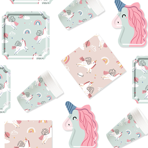 Décorations d'anniversaire licorne DAMAI comprenant des assiettes à dîner, des assiettes à dessert, des serviettes, des gobelets, une bannière et une nappe pour kit de fête licorne pour 8 personnes - Product Image 2