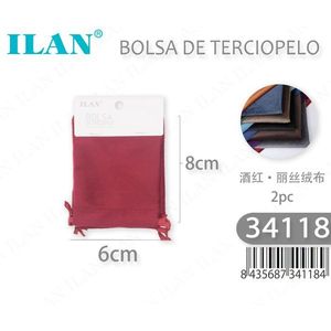 Bolsa de terciopelo Ilan 6x8 cm color borgoña, 2 piezas, para guardar joyas - Product Image 3