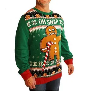 Factory Wholesale Custom Knitted Cotton Acrylic Funny Ugly Christmas Sweater Plus Size Xmas New Year Jumper Pullover For Man