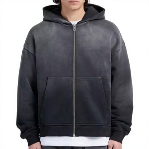 Sweat à capuche zippé vintage délavé pour homme, coupe oversize, effet usé, style streetwear, vente en gros fabricant - Product Image 1