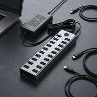 Station de charge USB 20 ports en alliage d'aluminium, hub de charge rapide pour plusieurs lampes de table LED et téléphones portables