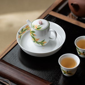 Guanlan Hand Painted Osmanthus Ceramic <b>Tea</b> Tray Round Porcelain Dry Brewing Stand For Kung Fu <b>Tea</b> <b>Set</b> - Product Image 3