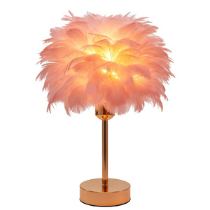Pink <b>Feather</b> <b>Table</b> <b>Lamp</b> Led Warm Light Dimmable Bedroom Decorative <b>Lamp</b> For Wedding Home Decoration - Product Image 5