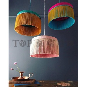 Lámpara de araña moderna de lino con borlas, redonda, E27, de bajo consumo, para sala de estar, restaurante, accesorio de iluminación de diseño. - Product Image 3
