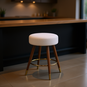 Tabouret de bar rembourré MoMo Boucle, hauteur de comptoir 28 pouces, style Mid-Century Modern, structure en bois, mobilier de bar pour la maison - Product Image 2