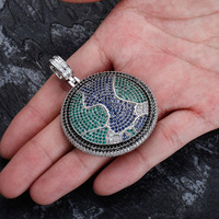 Nouveau Collier Pendentif Terre Rotatif, Chaîne Globe Hip Hop Entièrement Sertie de Zircons, Bijou Tendance Unisexe
