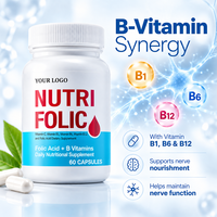 Capsules de complexe de vitamines B à l'acide folique, complément alimentaire quotidien pour femmes, fabricant OEM ODM en gros sous marque privée