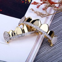 Grillz Hip Hop pour dents, avec zircon incrusté, capuchons dentaires pour dents supérieures et inférieures, style vampire, bijoux de mode pour hommes et femmes