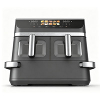 Friteuse à air à double panier, 3 zones indépendantes avec commandes séparées, 8 programmes prédéfinis, grande capacité, cuisson sans huile, facile à nettoyer