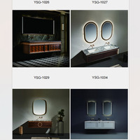Ensemble de meubles de salle de bain de luxe en bois massif moderne avec double vasque en céramique dorée, miroir LED résistant à l'eau inclus pour usage hôtelier