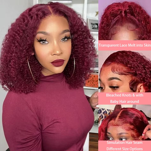 Parrucca a Bob corta Color rosso bordeaux 99J parrucche ricciolose ricciolite 13X4 pizzo anteriore Pre pizzicato con <span class=keywords><strong>capelli</strong></span> da bambino da donna 12 16 pollici - Product Image 3