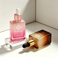 Flacon compte-gouttes carré rose mat de luxe en verre, 15 ml, 30 ml, avec pipette pour huiles de soin de la peau, vente en gros