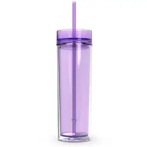 16 унций, популярная прозрачная чашка с двойной стенкой и крышкой, без BPA, пластиковая бутылка с соломенной пластиковой акриловой крышкой