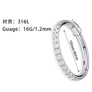 2023 nuovo Clicker orecchio cartilagine Tragus <span class=keywords><strong>Helix</strong></span> Conch orecchino <span class=keywords><strong>Piercing</strong></span> in acciaio inox 316L incernierato segmento cerchio CZ pietra <span class=keywords><strong>anello</strong></span> al naso - Product Image 2