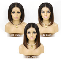 Perruque Bob Courte Droite Pré-Plucked 13x4 Lace Frontal, Couleur Ombrée Marron 1B/4, Sans Colle, Cheveux Humains, pour Femmes Noires