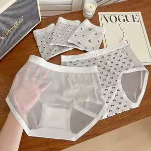 Braguitas de seda helada para mujer, de uso diario, satinadas, reflectantes, de talle medio, de malla semitransparente, sexys, con lazo de lunares, bonitas, de secado rápido - Product Image 2