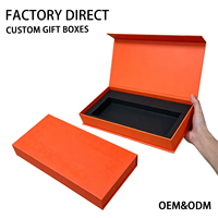 Boîte cadeau rigide à rabat magnétique orange personnalisée avec poignée en cuir PU, boîte en papier pliable imprimée en couleur