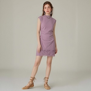 Vestido Morado de Encaje sin Mangas para Mujer, Diseño de Fabricante, Vestido Casual Mini Sólido - Product Image 1