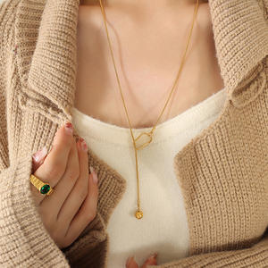 Venta al por mayor 18K chapado en oro de acero inoxidable estilo minimalista delicado brillante bola Lariat Collar para regalo de las mujeres - Product Image 4