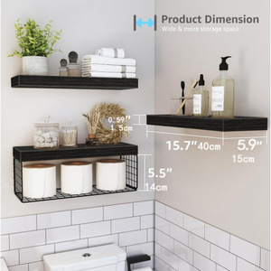 Estante flotante de pared Caoxian Jiada de 15.7x5.9 pulgadas, estante de almacenamiento de madera de 3 niveles para baño, cocina y sala de estar - Product Image 1