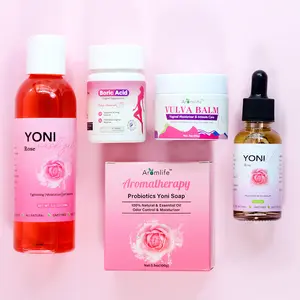 Aromlife Juego de Cuidado Vaginal Natural Lavado Femenino Yoni Aceite Jabón vulva bálsamo crema Set para Mujeres Ph Balance Eliminar Olor Kits