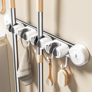 Simple Style Suction Cup <b>Mop</b> Holder <b>Wall</b> Mounted Rack Punch Free Storage Shelf For Bathroom - Product Image 1