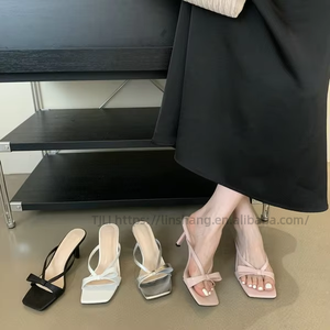 Sandalias de tacón alto elegantes y delgadas con lazo, estilo hada, para mujer, para uso exterior en verano - Product Image 1