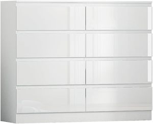 High Gloss Chest of Drawers, 8 Drawer Bedroom Chest of Drawers with Metal Runner <strong>Tall</strong> Dresser <strong>Bedside</strong> Table Storage <strong>Cabinet</strong> - Product Image 2