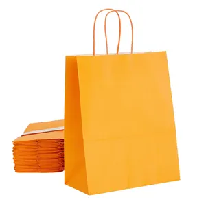 Wholesale Custom Printing Size Cheap Price Sweet Food Gift Packaging Kraft Orange Paper Bags with Handles