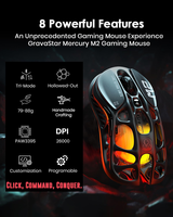 Souris de jeu sans fil GravaStar Mercury M2 en gros, 26000 DPI, capteur PAW3395, 79g, légère