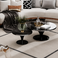 Ensemble table basse moderne de luxe avec base en métal doré et dessus en marbre table basse ovale en marbre