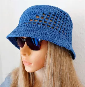 SZ447 Hot Sale 2024 Ladies Breathable Floppy Brim Panama Bucket Fisherman Caps Crochet Wide Brim Sun Hats for Women Summer