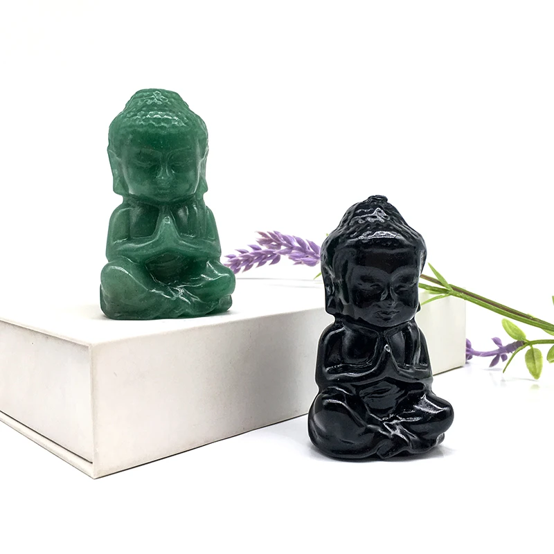 天然石7cm黒曜石彫刻仏クリスタルクラフトローズクォーツクリア石英