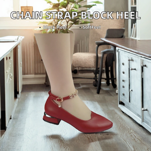 Escarpins à talon carré avec bride de cheville à chaîne pour femmes grandes tailles, tendance mode, en PU, chaussures de bureau formelles, stock pour grossistes, vente en gros rapide - Product Image 2