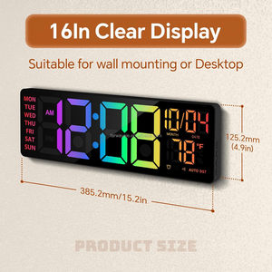 <span class=keywords><strong>Orologio</strong></span> da Parete Digitale 16 Pollici con Luce Notturna, <span class=keywords><strong>Orologio</strong></span> Digitale con Telecomando RGB Cambia Colore, Doppio Allarme, Dimmer, Auto DST - Product Image 3