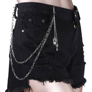 <b>Silver</b> Skull <b>Key</b> Waist Chain Double Layer Hip Hop Denim Accessory Zinc Alloy Daily Wear - Product Image 1