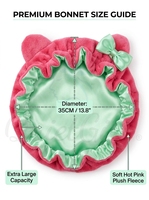 Bonnet de nuit en satin rose de luxe à oreilles de chat imprimées pour femme, avec sangle réglable, extérieur en peluche douce, doublure en satin vert clair, anti-frisottis
