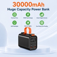 Batterie externe de voyage 30000mAh avec entrée et sortie USB-C 100W, charge de 4 appareils et lumière LED extérieure