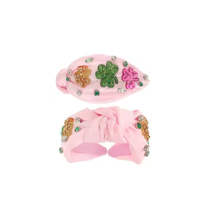 Diademas con cuentas de trébol verde y blanco al por mayor más vendidas, accesorios navideños para el cabello, hechos a mano indios - Product Image 5