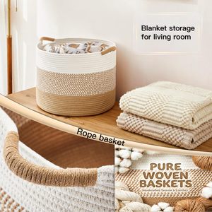Cesto Decorativo Redondo Moderno de Corda de Algodão Artfeel <span class=keywords><strong>70L</strong></span> para Sala de Estar, Quarto de Bebê, Lavanderia e Caixa de Brinquedos (Marrom) - Product Image 6