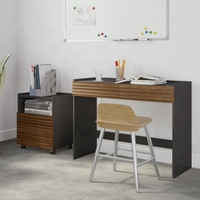 Escritorio de Estudio Moderno con 2 Cajones, Escritorio para Computadora con Altura Ajustable, Acabado en Madera Negra para Oficina en Casa